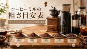 コーヒーミルの粗さ目安表｜ドリップ・フレンチプレス・水出しに合う挽き目を解説