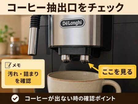 実機のコーヒー抽出口、左右の穴が分かるアップ写真