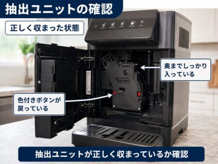 抽出ユニットが正しく収まり、色付きボタンが戻った実機写真