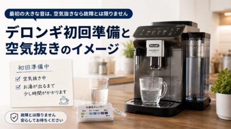 デロンギ初回準備と空気抜きのイメージ