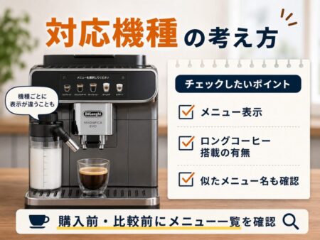 機種ごとにメニュー表示が違うことが分かる、マシン画面とチェックリスト風の画像