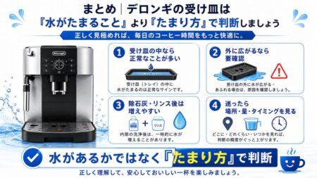 まとめ|デロンギの受け皿は「水がたまること」より「たまり方」で判断しましょう