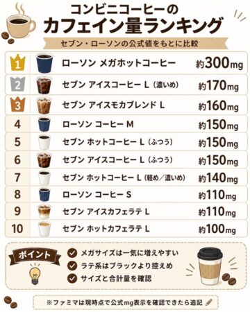 コンビニコーヒーのカフェインランキング