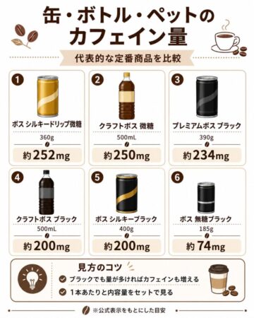 缶・ボトルコーヒーのカフェイン比較