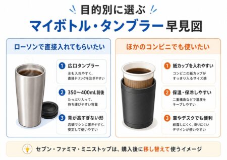 ローソンで直接入れるタンブラーと紙カップ用タンブラーの使い分け