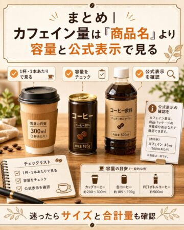 まとめ｜カフェイン量は「商品名」より容量と公式表示で見る
