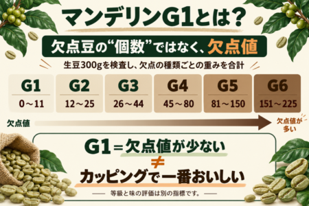 マンデリンG1からG6までのインドネシアコーヒー等級と欠点値