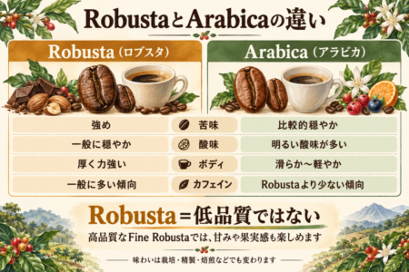 ロブスタとアラビカの苦味・酸味・ボディ・カフェインの違い
